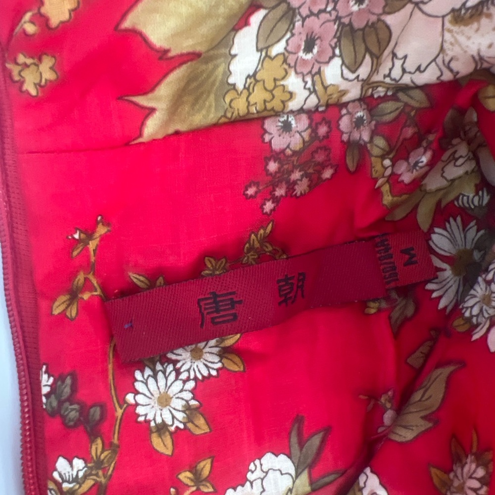 Tang Chao Red Floral Qipao Cheongsam Dress Cotton Mandarin Collar Size M - Picture 3 of 10